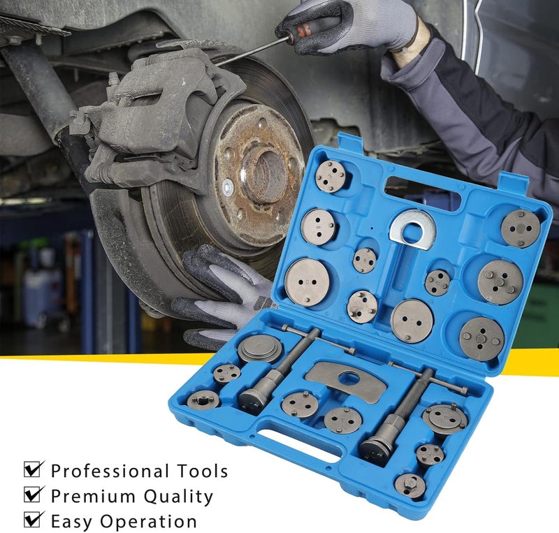 Acymner 24PCS Disc Brake Caliper Tool Kit | Heavy Duty Disc Brake Piston Caliper Compressor Rewind Tool Set for Brake Pad Replacement Reset, Fits Most American European Japanese Autos (Blue) - Image 5